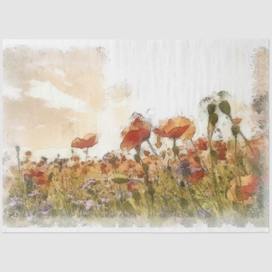 Poppies Waterverf Landscape Decoupage Tissuepapier (Voorkant)