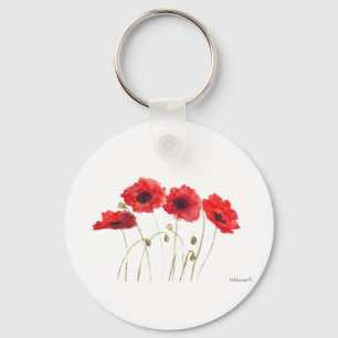 Poppies waterverf Moederdag rode bloemen bijtend Sleutelhanger