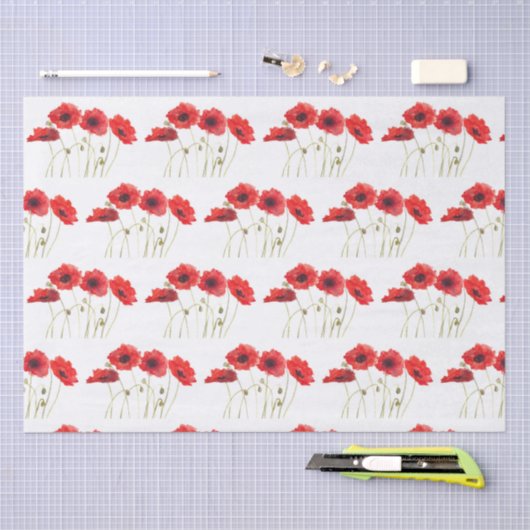 Poppies waterverf rode bloemen bloembloemen tissuepapier (Craft)