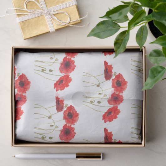 Poppies waterverf rode bloemen bloembloemen tissuepapier (Geschenk)