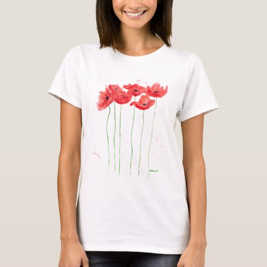 Poppies waterverf rode florale natuur papaver t-shirt (Voorkant)