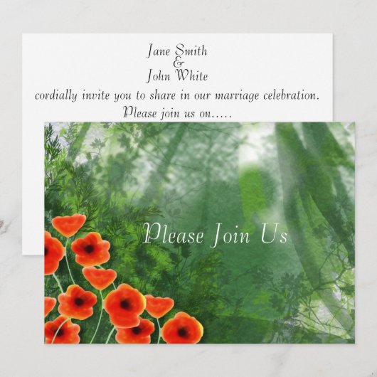 Poppies Wedding Invitation Kaart (Voorkant / Achterkant)