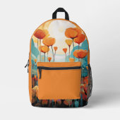 Poppies zonsopgang oranje aangepaste naam bedrukte rugzak (Voorkant)