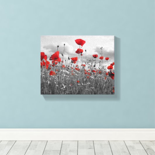 Poppies Zwart, Wit en Rood Canvas Afdruk (Insitu (Houten vloer))