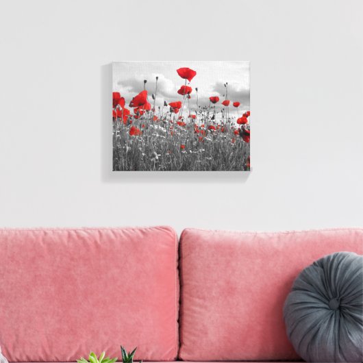 Poppies Zwart, Wit en Rood Canvas Afdruk (Insitu (Woonkamer))