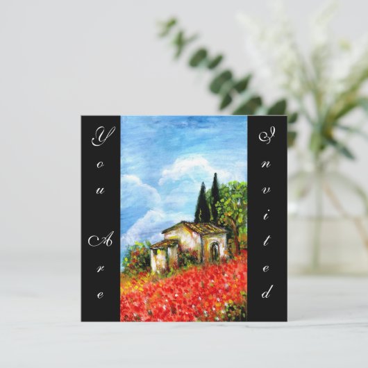 POPPIËTEN TUSCANY LANDSCAPE Red Flower Fields Blac Kaart (Staand voorkant)