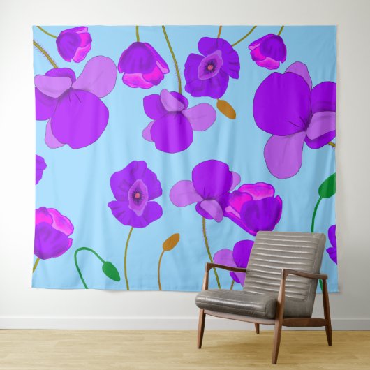 Poppig Lila op bleek-blauwe achtergrond Wandkleed (In Situ (horizontaal))