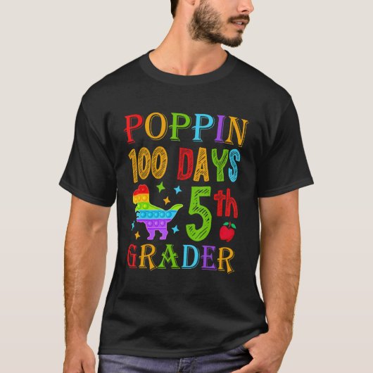 Poppin 100 dagen 5e-klasser school dinosaurus kind t-shirt (Voorkant)