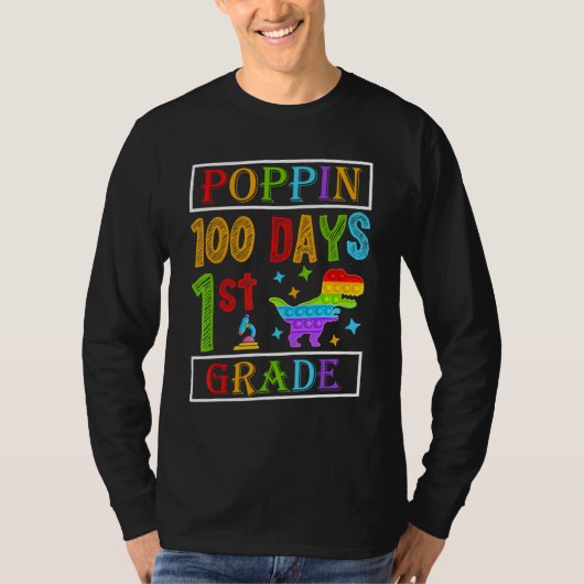 Poppin 100 Days 1st Grade Dinosaur Elementary Kid  T-shirt (Voorkant)