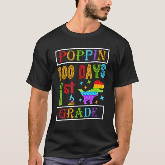Poppin 100 Days 1st Grade Dinosaur Elementary Kid T-shirt (Voorkant)