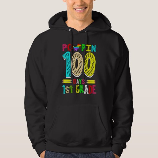 Poppin 100 Days 1st Grade Dinosaur Primary School  Hoodie (Voorkant)
