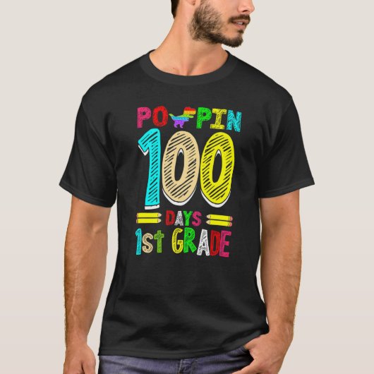 Poppin 100 Days 1st Grade Dinosaur Primary School  T-shirt (Voorkant)