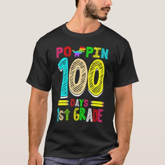 Poppin 100 Days 1st Grade Dinosaur Primary School  T-shirt (Voorkant)