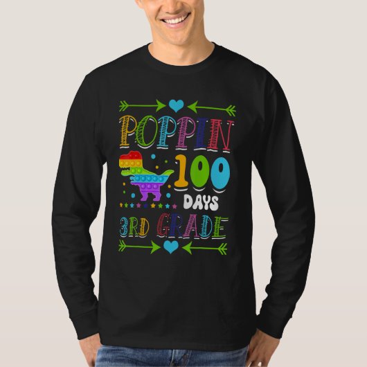 Poppin 100 Days 3rd Grade Primary School Dinosaur  T-shirt (Voorkant)