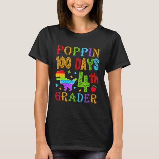 Poppin 100 Days 4th Grader Primary School Kid Elem T-shirt (Voorkant)