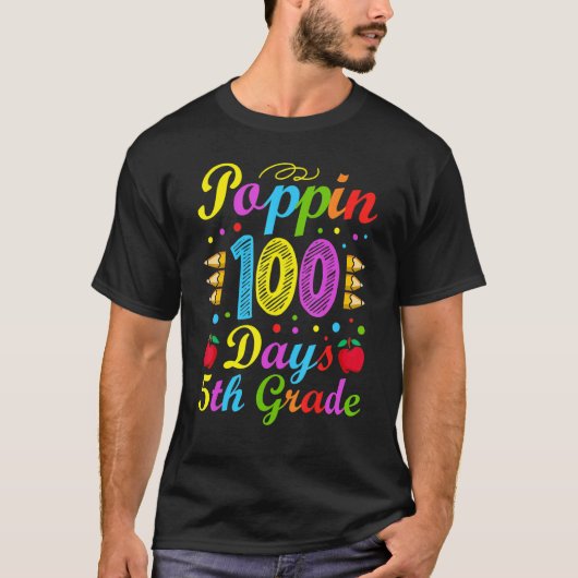 Poppin 100 Days 5th Grade Primary School Kid Eleme T-shirt (Voorkant)