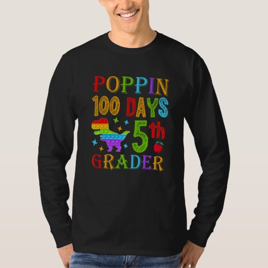 Poppin 100 Days 5th Grader School Dinosaur Kid T-R T-shirt (Voorkant)