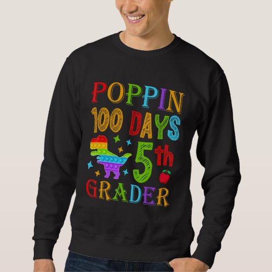 Poppin 100 Days 5th Grader School Dinosaur Kid T-R Trui (Voorkant)
