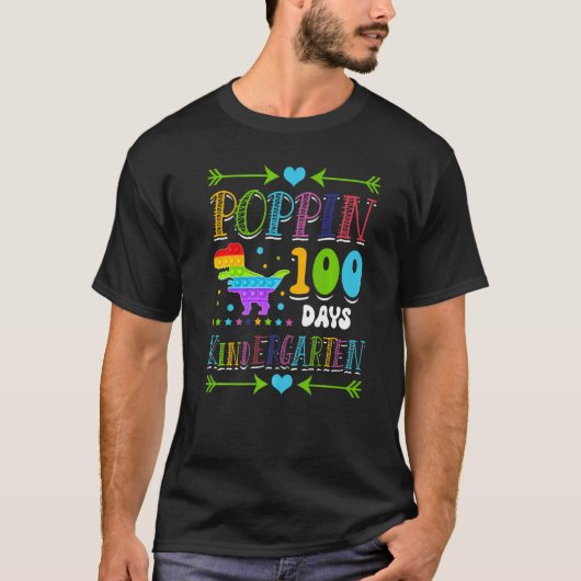 Poppin 100 Days Kindergarten School Dinosaur Schoo T-shirt (Voorkant)