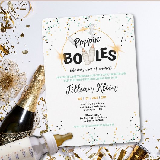Poppin' Bottles Baby shower Invitation Kaart