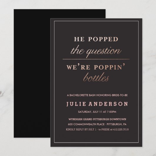 POPPIN' BOTTLES / BACHELORETTE FEESTuitnodiging Kaart (Voorkant / Achterkant)