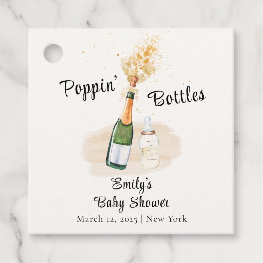 Poppin Bottles Champagne Baby shower Bedankjes Labels (Voorkant)