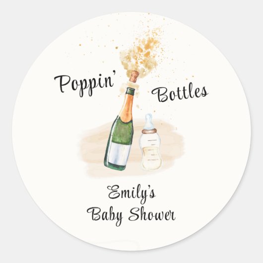 Poppin Bottles Champagne Baby shower Ronde Sticker (Voorkant)