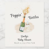 Poppin Bottles Champagne Baby shower Wijn Etiket (Enkel label)