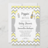 Poppin' Bottles Geel Grijs Baby shower Kaart (Voorkant)