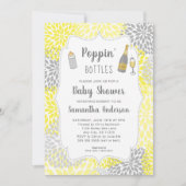 Poppin' Bottles Geel Grijs Bloemen Baby shower Kaart (Voorkant)