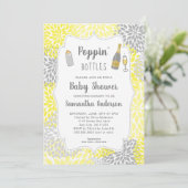 Poppin' Bottles Geel Grijs Bloemen Baby shower Kaart (Staand voorkant)
