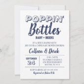 Poppin’ Bottles Navy Blue Baby shower Invitation Kaart (Voorkant)