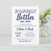 Poppin’ Bottles Navy Blue Baby shower Invitation Kaart (Staand voorkant)