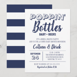 Poppin’ Bottles Navy Blue Baby shower Invitation Kaart