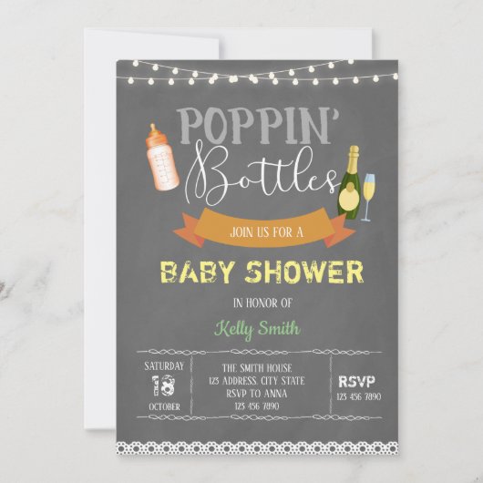 Poppin-flesjes baby shower kaart (Voorkant)