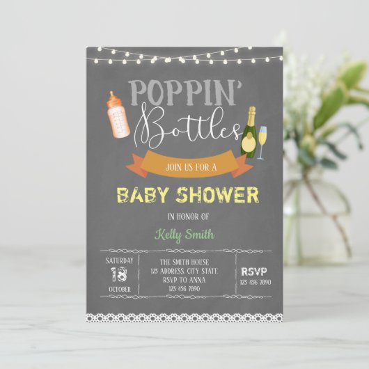 Poppin-flesjes baby shower kaart (Staand voorkant)
