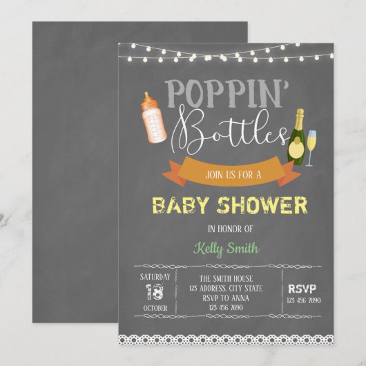 Poppin-flesjes baby shower kaart (Voorkant / Achterkant)