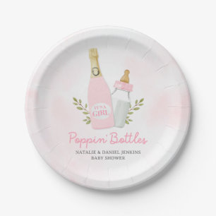 Poppin flesjes Baby shower Roze Papieren Bordje