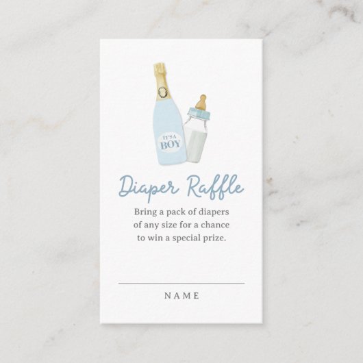 Poppin-flesjes Boy Blue Baby shower Diaper Raffle Informatiekaartje (Voorkant)
