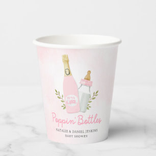 Poppin-flesjes Girl Baby shower Roze papier Papieren Bekers