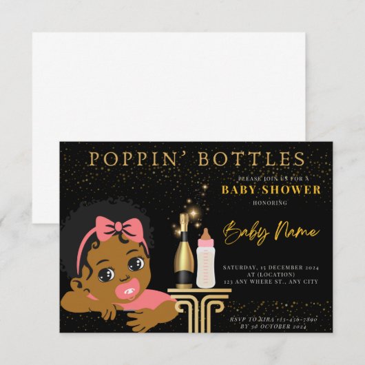POPPIN 'FLESSEN BABYDOUCHE UITNODIGINGEN (Voorkant / Achterkant)