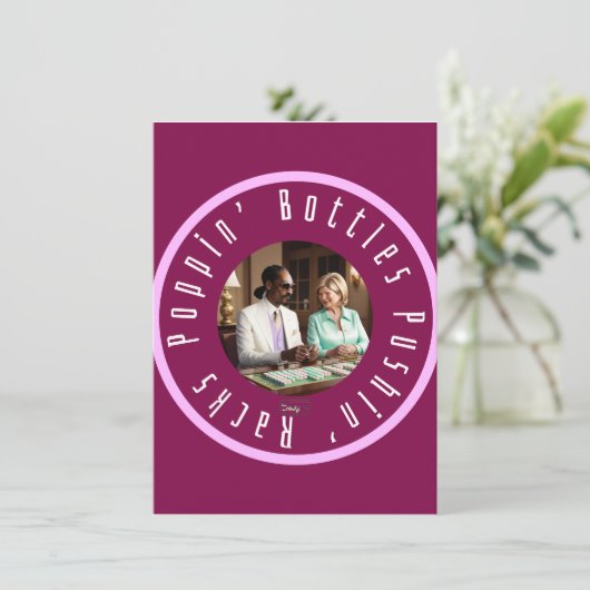 Poppin-flessen en pushingracks Mahj Martha & Snoop Feestdagenkaart (Staand voorkant)