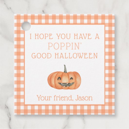 Poppin Halloween Pumpkin Oranje Kind Bedankjes Labels (Voorkant)