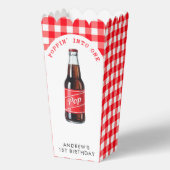 Poppin in een frisdrank geplakt rood 1e verjaardag bedankdoosjes (Voorkant)