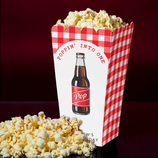 Poppin in een frisdrank geplakt rood 1e verjaardag bedankdoosjes