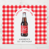 Poppin in een frisdrank geplakt rood 1e verjaardag bier etiket (Enkel label)