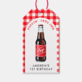 Poppin in een frisdrank geplakt rood 1e verjaardag cadeaulabel (Voorkant)
