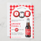 Poppin in een frisdrank geplakt rood 1e verjaardag kaart (Voorkant)