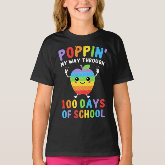 Poppin mijn weg door 100 dagen school grappig Kind T-shirt (Voorkant)