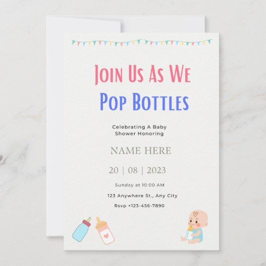 Popping Bottles Baby shower Genderneutraal Kaart (Voorkant)